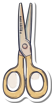A graphic illustration of a pair of yellow scissors png