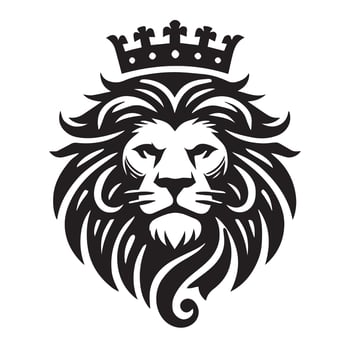 black and white graphic design of a lion's head wearing a crown. vector