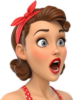 Retro-style pin-up girl icon with bold exaggerated expression for fun clipart design. . png