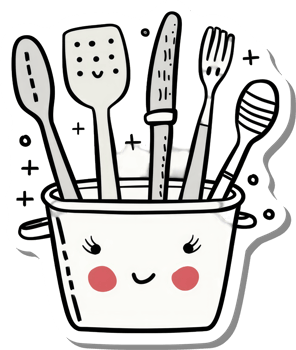 Cute Kitchen Utensils In A Happy Pot png
