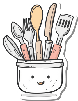 Cute Cartoon Utensils In A Happy Pot png
