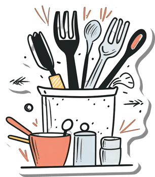 Kitchen Utensils and Cookware in a Holder png