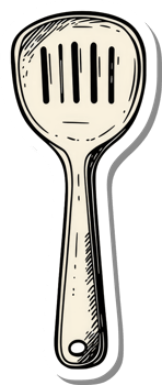 A hand drawn illustration of a slotted spatula png