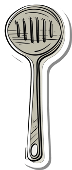 A slotted cooking utensil with a long handle png
