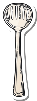 A drawing of a slotted kitchen spoon utensil png
