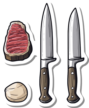 Steak Knives And A Cooked Steak Ready To Be Served png