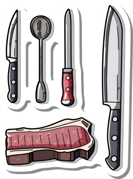 Steak and Utensils Ready for a Delicious Meal png