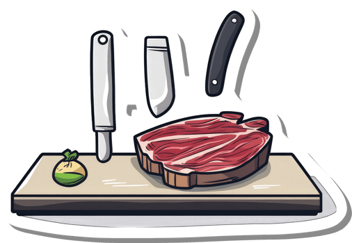 Raw Steak on Cutting Board with Knives png