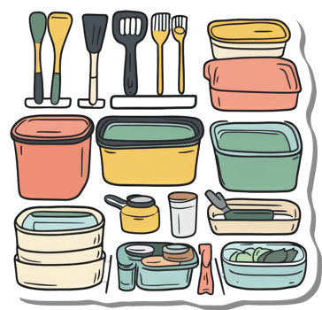 Colorful Kitchen Utensils and Food Containers Collection png