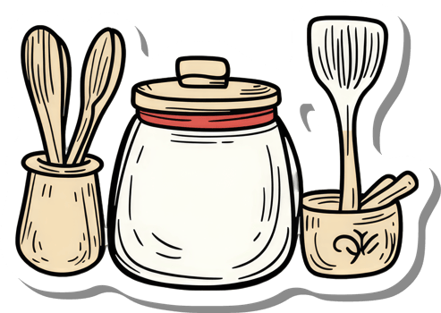 Kitchen Utensils and a Glass Jar for Baking png