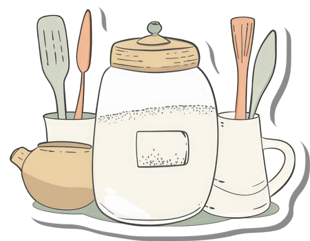 Kitchen Utensils and a Glass Jar with a Lid png