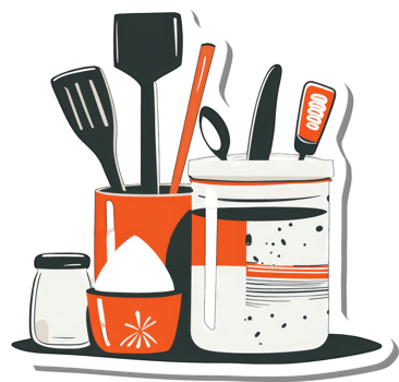Kitchen Utensils and Ingredients in a Stylish Arrangement png