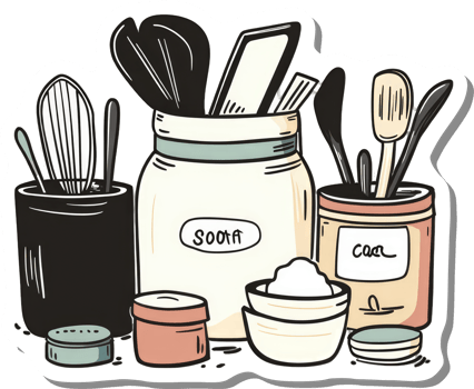 Baking ingredients and utensils are neatly organized in jars png