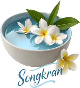Thailand Songkran logo design with water splash and vibrant cultural symbols. . png