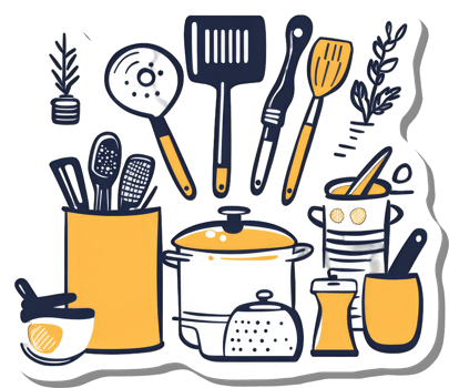 Colorful Kitchen Utensils and Cooking Pots A Delightful Illustration png