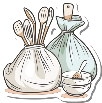 Kitchen Utensils Stored In Cloth Bags png