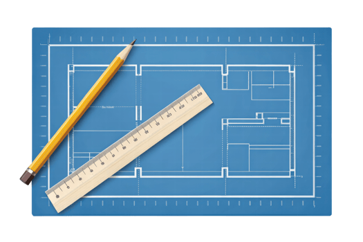 Detailed blueprint with measuring tools on mat png