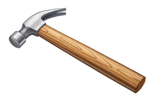 Simple wooden handle hammer for construction tasks png