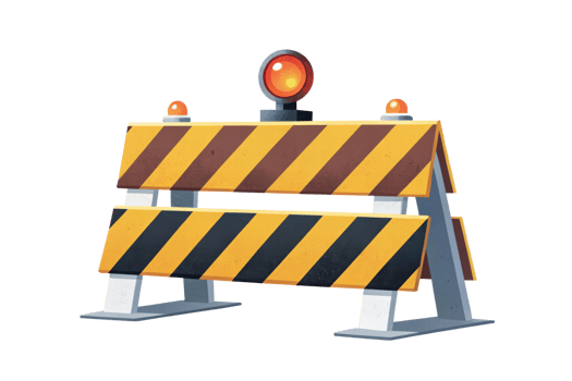 Construction barrier with warning lights at sunset png