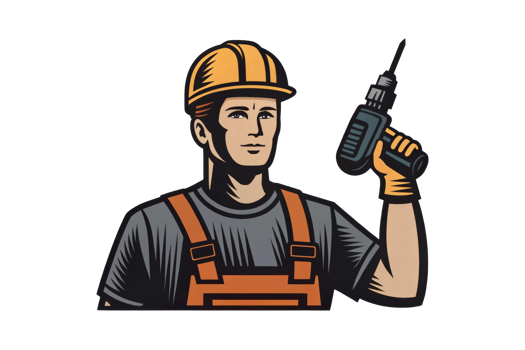 Construction worker holding a drill in safety gear png