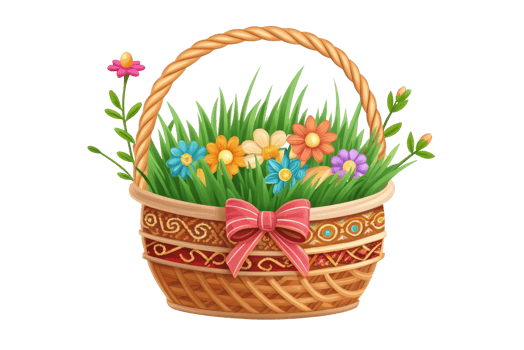 Colorful flower basket with decorative design png