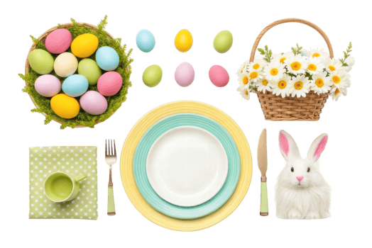 Colorful Easter brunch setup with decorations png