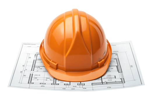 Construction helmet on architectural plans png