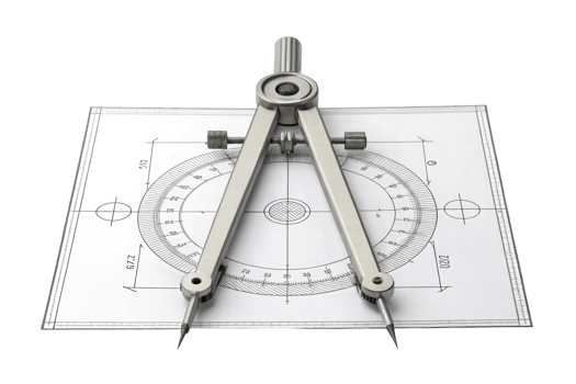 Compass on technical drawing in workspace png