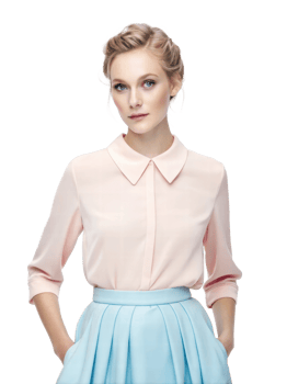 Woman in pastel outfit with soft elegance png