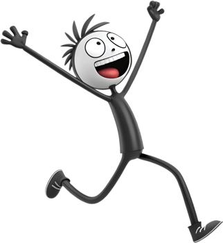 Stick figure design with humorous and quirky pose in playful action. . png