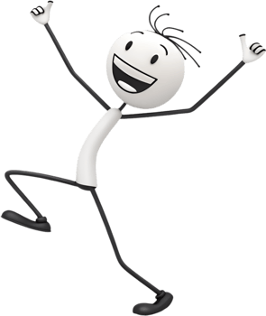 Stick figure design showing humorous character in a playful action pose. . png