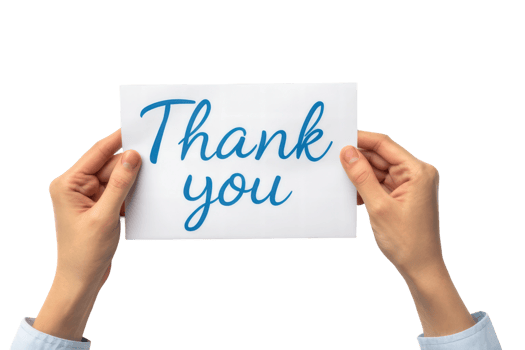 Hands with a thank you card on white png