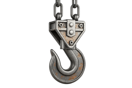 Heavy duty metal hook used in construction work png
