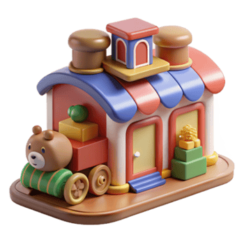 Charming Render of a Toy House with Bear Cart Illustration png