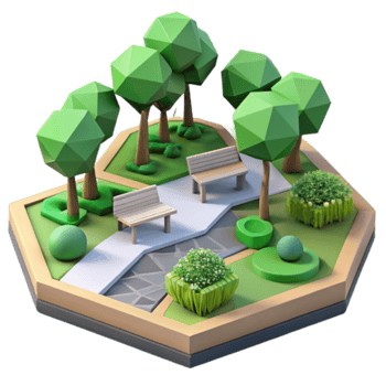 Low Poly Model of a City Park Illustration png