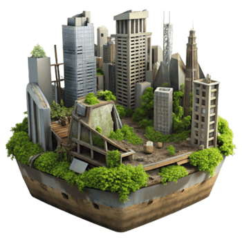 3D Render of Overgrown Cityscape Island Urban Decay and Natures Reclamation png