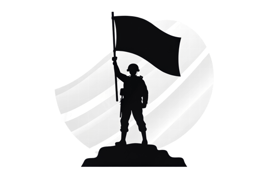 Soldier raising a flag on a rocky outcrop png