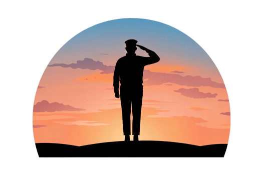 Soldier saluting at sunset on a hilltop png