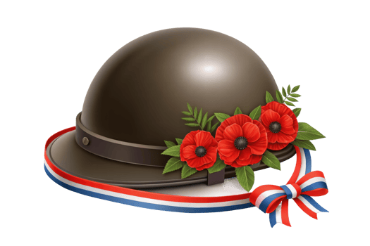 Poppy-adorned military helmet png