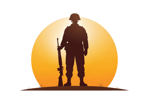 Soldier silhouette against a setting sun png