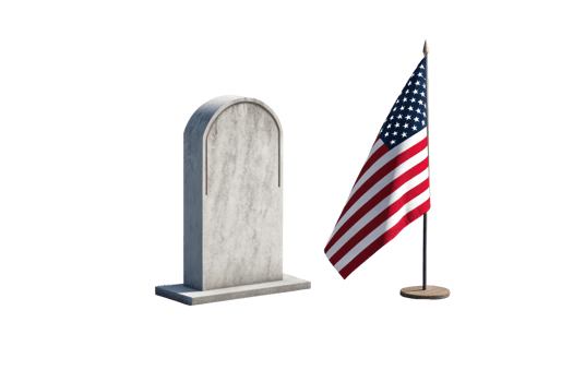 Flag stands beside a gravestone in remembrance png