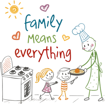 Fun family drawing with kids and parents in stick figure art. . png