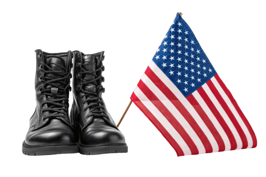 Military boots beside an American flag display png