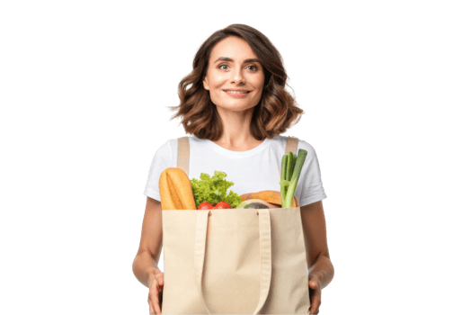 Woman smiling with grocery tote png
