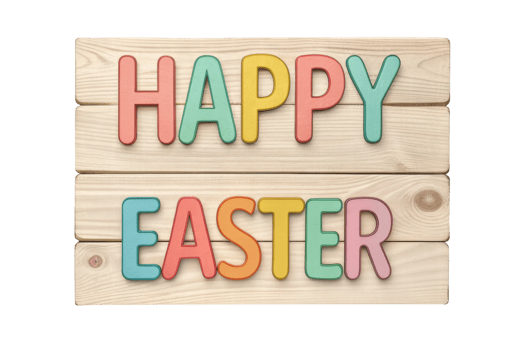 Colorful wooden sign celebrating Easter joy png