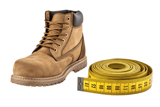Measuring a work boot with a tape measure png