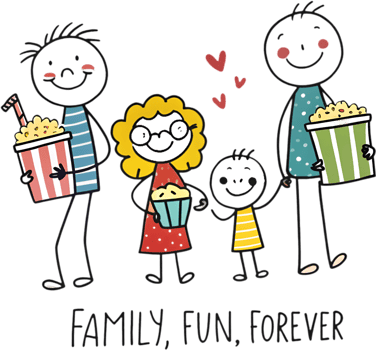 Cheerful kindergarten drawing of a joyful family with stick figures. . png