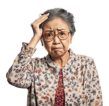 Worried elderly woman expressing concern png