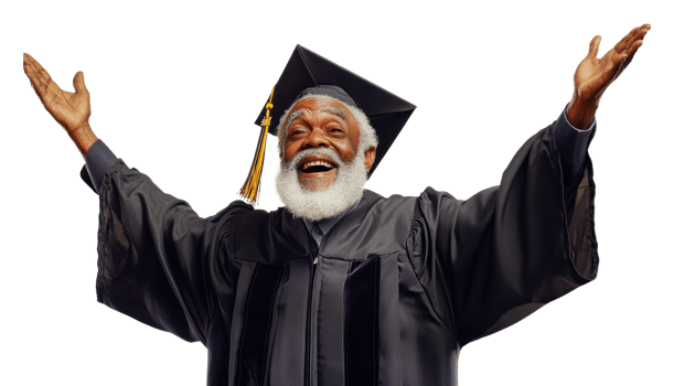 Joyful graduate celebrates achievement and success png