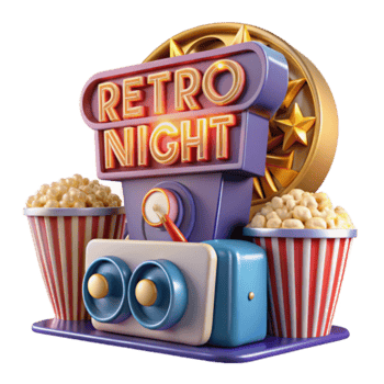 Retro Night Illustration Popcorn, Movie, Entertainment, Golden Star, Retro Design, Cinema, Nostalgia, Fun, Classic, Party png